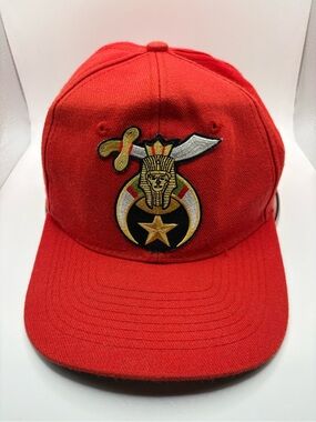 Vintage Shriners Snapback Hat Red Cobra Caps Masonic Crescent Sword Sphinx Cap